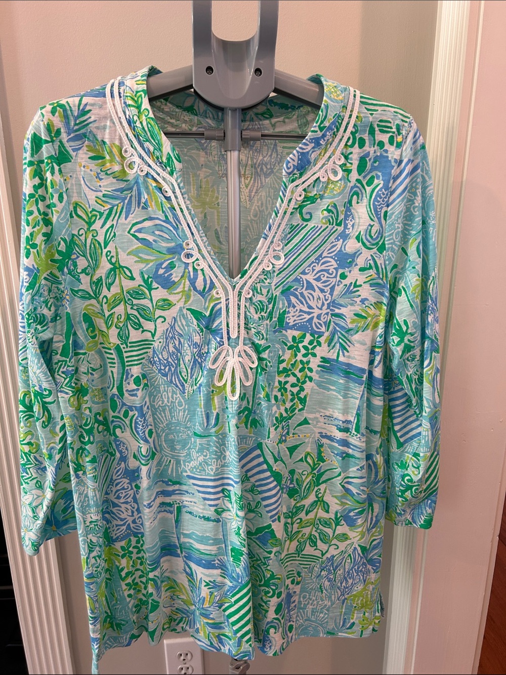 Lilly Pulitzer Blue & Green Printed Kaia Tunic 3/4 sleeve